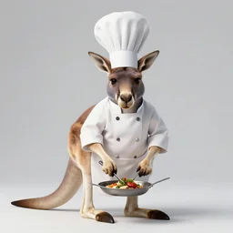 kangaroo cooking food in chef outfit, award winning photography, high detail, photography by annie leibovitz, ansel adams, mary ellen mark