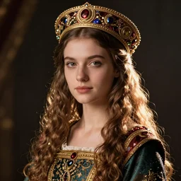 portrait of young woman in medieval dress and medieval headdress, style by the fifth element