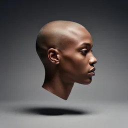 photo of the bald head of jada pinkett without a body floating in midair