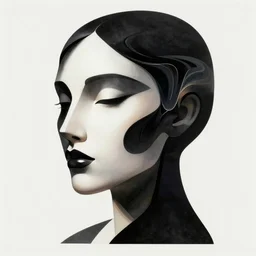 epic concept art. abstract female face silhouette mixing with black and color liquid fluid. abstract sculpture. art deco swirls. sacred geometry. masterpiece by michelangelo. concept art, matte painting. greg rutkowski, wlop, victo ngai, kandinski. trending on artstation.