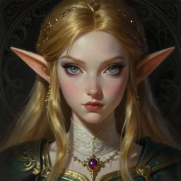 beautiful one face portrait of a seductive princess zelda, dark fantasy esoteric, closeup, d & d, fantasy, intricate, elegant, highly detailed, digital painting, artstation, concept art, matte, sharp focus, illustration, art by artgerm and tom bagshaw and greg rutkowski and alphonse mucha