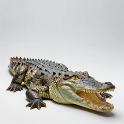 a majestic crocodile with big eyes and mouth open. full body subject. intricate, matte painting. concept art by heraldo ortega.