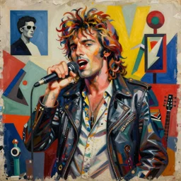 a messy painting of a rock star in the style of laszlo moholy - nagy and noriyoshi ohrai, trending on artstation, highly detailed, digital art