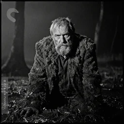 a movie still by tarkovsky of a very big old man in a swamp mossy, by night, cinestill 8 0 0 t 3 5 mm b & w, heavy grain, high quality, noir, natural textures, photorealistic, ambient occlusion, hd, mud, fog, criterion collection
