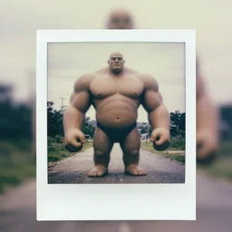 300mm telephoto bokeh, natural realistic anthropomorphic muscular giant hypnotoad, on rural street, Polaroid photo, vintage , neutral dull colors, soft lights, foggy mist ,  by oleg oprisco , by thomas peschak,  by discovery channel, by victor enrich , by gregory crewdson