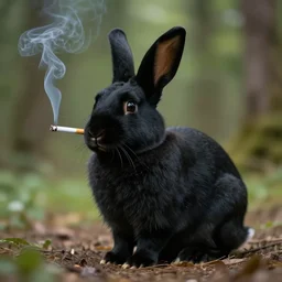 a rabbit smoking a cigarette deep in the forest, striking pose, black and white illustration, creative design by junji ito