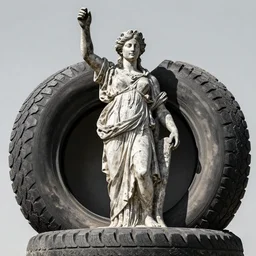 statue of artemis made from car tires, detailed but rough, 4 k photo, excellent light and shadows, sony 1 7 5 mm