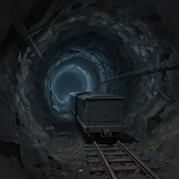 inside a dark claustrophobic mineshaft with minecart rails, a fantasy digital painting by makoto shinkai, trending on artstation, highly detailed