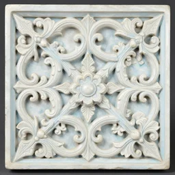 intricate colourfully painted _ carved soapstone relief paneling white and pale blue