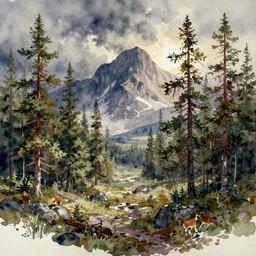 watercolor painting of scandinavian mythology, pines, ambient lighting, art by hans gude, art by hans dahl, by jesper ejsing, art by anders zorn, wonderful masterpiece by greg rutkowski, cinematic light, american romanticism by greg manchess, creation by tyler edlin