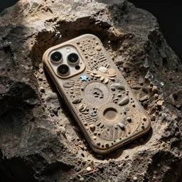 fossilized iphone partially embedded in rock