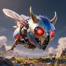 3d render of evil fly robot head, by Kezie Demessance, Ha Gyung, Hasui Kawase, vivid color, volumetric lighting, corona render