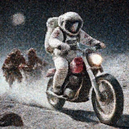 american astronaut driving a motorcycle in moon, tribe members chasing, action scene, an epic fantasy, dramatic lighting, cinematic, establishing shot, extremely high detail, photorealistic, cinematic lighting, artstation, octane render, by simon stalenhag, horizon forbidden west