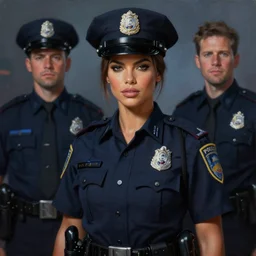 a beautiful woman with police uniform, adriana lima, painted by artgerm and tom bagshaw, fantasy art, dramatic lighting, highly detailed oil painting