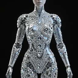 a photo of advanced android, diamonds in the skin, epic, cinematic, beautiful, symmetric, 8 k, golden ratio