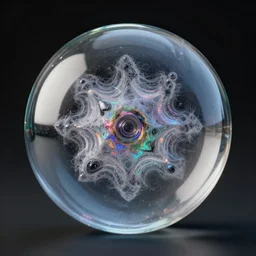 a glass sphere with a fractal inside, made in Houdini and rendered with Redshift