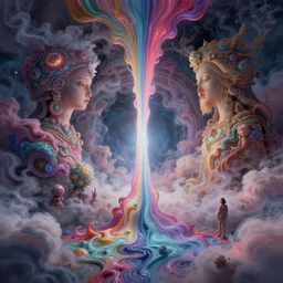 flowing colorful liquid smoke and clouds opening portal to another dimension, dmt, psilocybin, lsd, detailed, intricate, elegant, highly detailed, digital painting, artstation, concept art, smooth, sharp focus, illustration, art by hana yata, and artem demura and beeple, octane render, unreal engine, 8 k