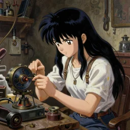 prompt : ragnarok online portrait soft light painted by james jean and katsuhiro otomo and erik jones, inspired by akira anime, epic fantasy, a young tinker girl working on a device in her workshop, intricate oil painting, high detail illustration, sharp high detail, manga and anime 1 9 9 9