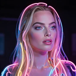 margot robbie as a neon sculpture, hyper detailed
