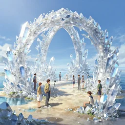 a gleaming crystal archipelago, dry, salty, stephen bliss, unreal engine, illustration, fantasy art by greg rutkowski, loish, rhads, ferdinand knab, makoto shinkai and lois van baarle, ilya kuvshinov, rossdraws, tom bagshaw, global illumination, radiant light, detailed and intricate environment