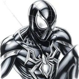 photorealistic. hyperdetailed. drawing. black suit. spider - man. by john romita jr.