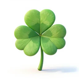 colorful four leaf clover, stylized pixar-style 3d render, full body, isolated on a pure white background, centered, entire subject in frame, sharp focus, soft studio lighting