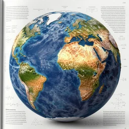 the image of earth continents with the appearance and texture of a waffle with scientific diagrams and obscure math equations and symbols and infographics in a magazine article with text