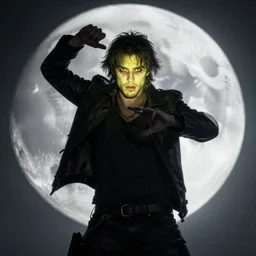 trevor belmont in world war z, dynamic posing, illuminated face from the moon