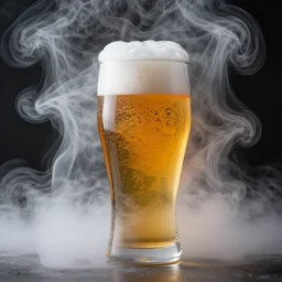 a beer pint surrounded by white smoke by karl gerstner. masterpiece. hq. centered. in - frame