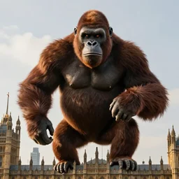 The giant ape King Kong, on the top of the Houses of Parliament in London