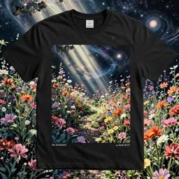 intergalactic flowrer garden by Dan Seagrave and by Dan Witz, silkscreen tshirt art, fantasycore