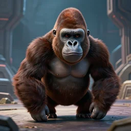 friendly dapper anthropomorphized gorilla character portrait, by don bluth, sci - fi environment, highly detailed, dynamic shadows, 4 k, wallpaper - 1 0 2 4
