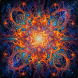 psychedelic trippy fractal soul on fire deep space galaxy within award winning painting by alex grey symmetrical