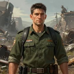 A comic book style portrait painting of a male ranger in a post apocalyptic setting, unreal 5, DAZ, hyperrealistic, octane render, RPG portrait, dynamic lighting