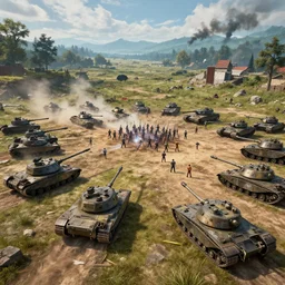 massive tank battle from a ground level view unreal engine 5