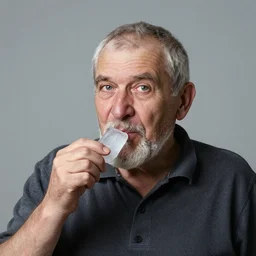 a long shot, color studio photographic portrait of a old russian man eating ice, dramatic backlighting, 1 9 9 3 photo from life magazine,