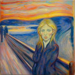 jeune fille se peignant, canvas, oil paint, insanely detailed and intricate, hypermaximalist, elegant, ornate, hyper realistic, super detailed, quiet, peace, artwork by edvard munch