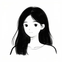 beautiful minimalistic oneline drawing of girl. black and white sketch art. black hair, white face
