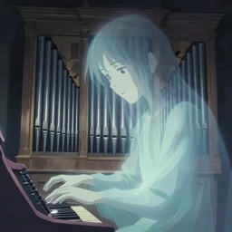 ghostly spirit plays a pipe organ, scenic full shot, ambient lighting, detailed face, by makoto shinkai, stanley artgerm lau, wlop, rossdraws, no people