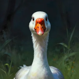 a horror art of goose, very scary goose looking at the viewer, goose, matte painting, fantasy art, volumetric lighting, realistic shaded, junji ito, colorful, scary, horror