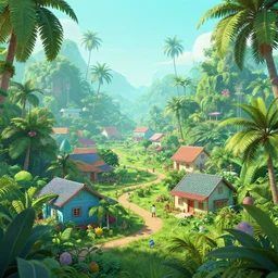 village in a vaporwave jungle, 4k, ultra realistic, award winning Photograph
