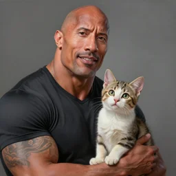 masterpiece amazing stunning painting of Dwayne Johnson and kitten by Anton Pieck, Artgerm ; 3d unreal engine, 4k 3d render