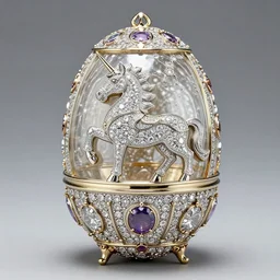 a high resolution photo of faberge egg of the unicorn with diamon and white gold, intricate, ornaments, trending on artstation