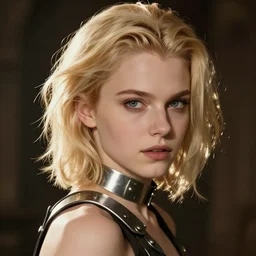 a blonde boy thief with a metal armband in the style of eve ventrue