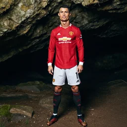 cristiano ronaldo wearing manchester united shirt standing in the cave