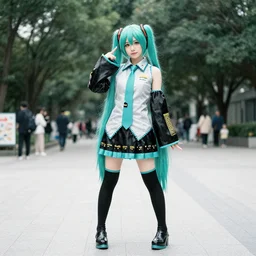 Hatsune Miku cosplay, full-length photo, 35 mm