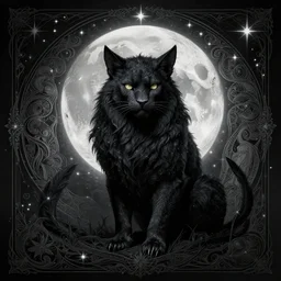 a black beast surrounded by starlight, moon behind him, lovecraftian, fantasy, intricate, elegant, hyper detailed, ultra definition, photoreal, artstation, unreal engine rendered, concept art, smooth, sharp focus, illustration, art by artgerm and greg rutkowski and alphonse mucha and garis edelweiss