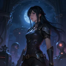 a girl from final fantasy live action, portal 2, aperture science, evocative, mystical night, very very very very detailed, award winning, masterpiece digital painting by greg rutkowski, alex grey, artstation, 4 k wallpaper