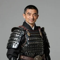 portrait of mr bean in black samurai armoury, by jan van eyck