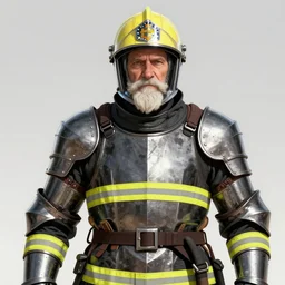 old man firefighter knights armour, highly detailed, digital art, sharp focus, trending on art station, anime art style